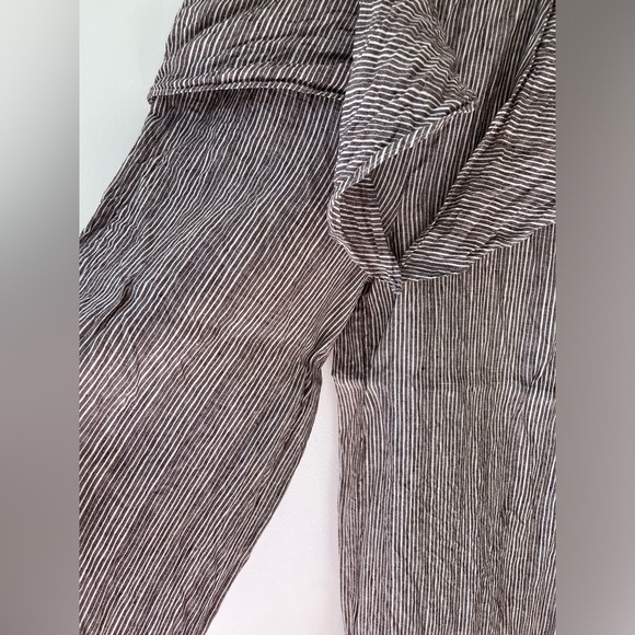 Anthropologie Post stamp Striped Brown wide leg linen pants elastic waist SZ M - Picture 2 of 7